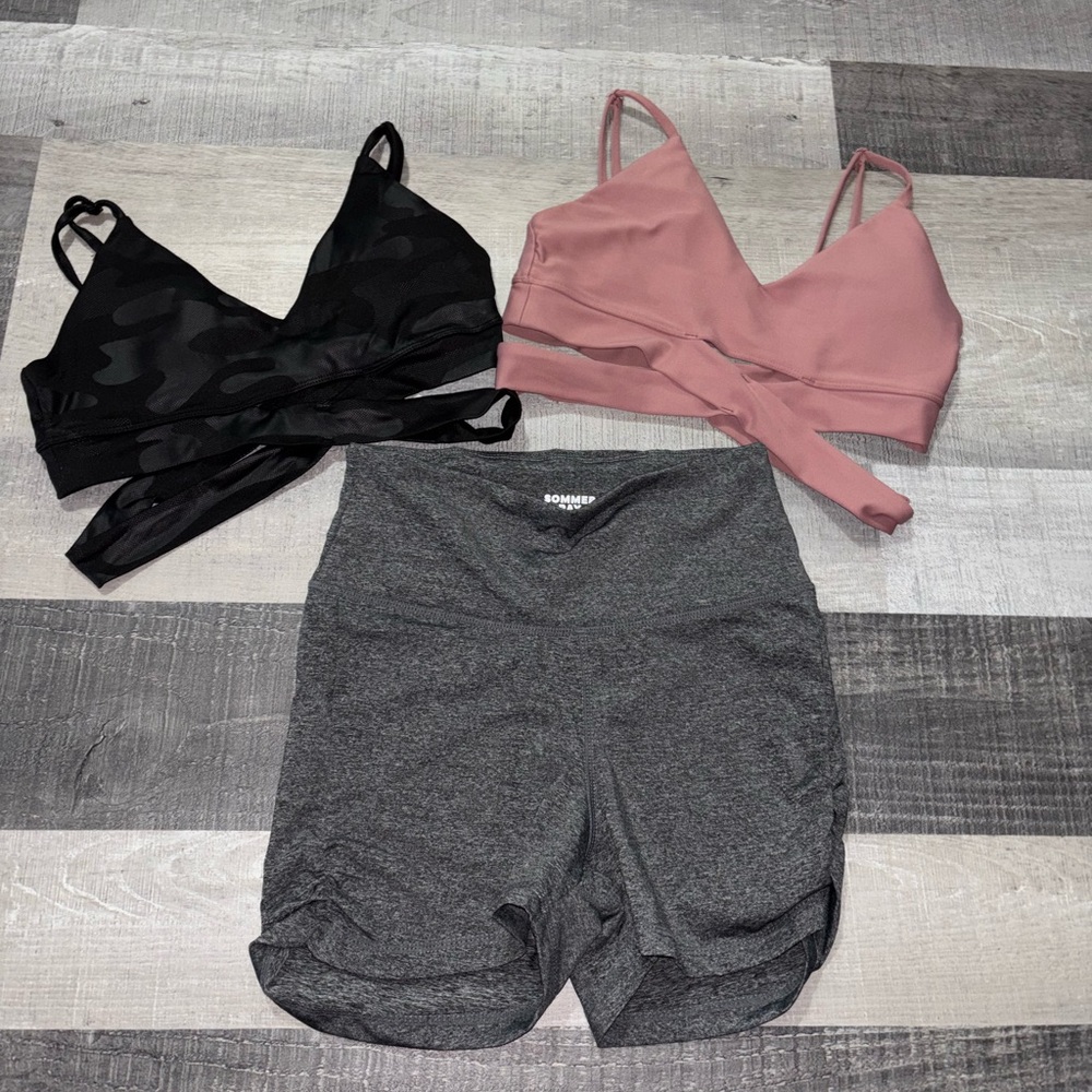‼️Black and Pink Bralette Set with Gray Shorts